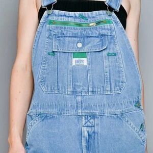 LIBERTY Vintage Distressed Denim Wide-Leg Carpenter Cropped Overalls